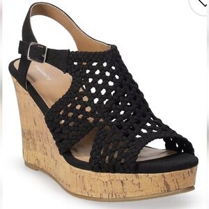 Life Is Good Black Cork Wedges